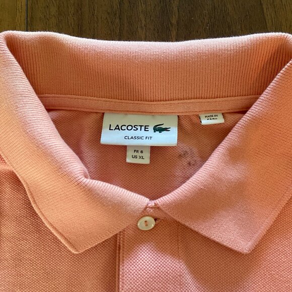 Lacoste Mens Classic Fit Peach Polo Shirt - Size XL - Picture 2 of 4